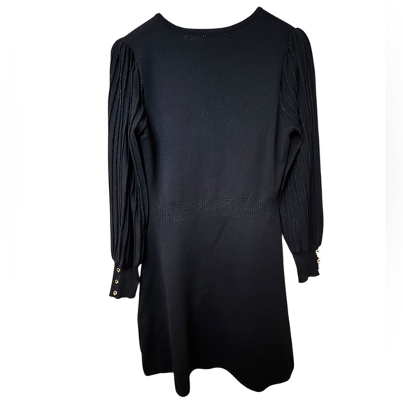 Nanette Lepore Black Knit Fit & Flare Dress | Pleated Sleeves | Size L - Picture 3 of 9